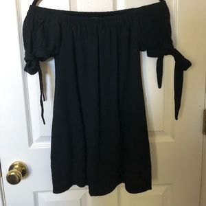 Off the shoulder short sleeve black dress